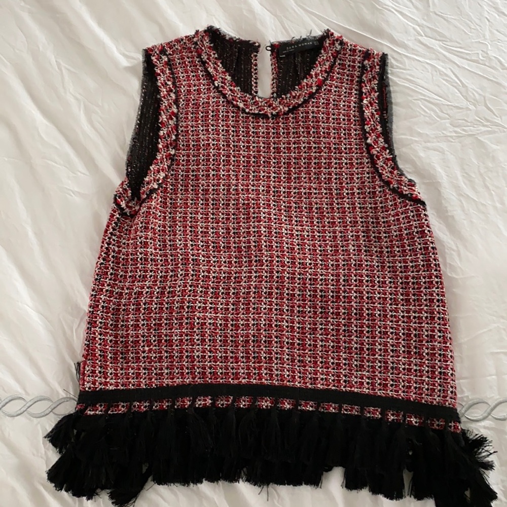 Zara Sleeveless Woven Shirt with bottom fringe
